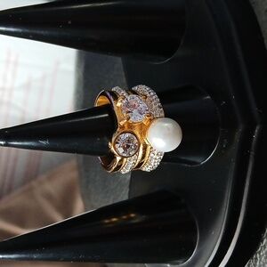 Stainless Steel Elegant Gold and Silver Pearl Ring
